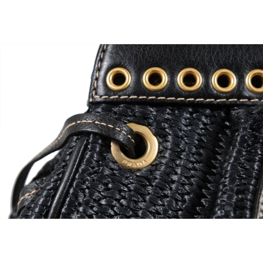 Prada Womens Paglia Vitello Daino Frame Satchel Shoulder Bag Black Woven Raffia - Picture 6 of 16